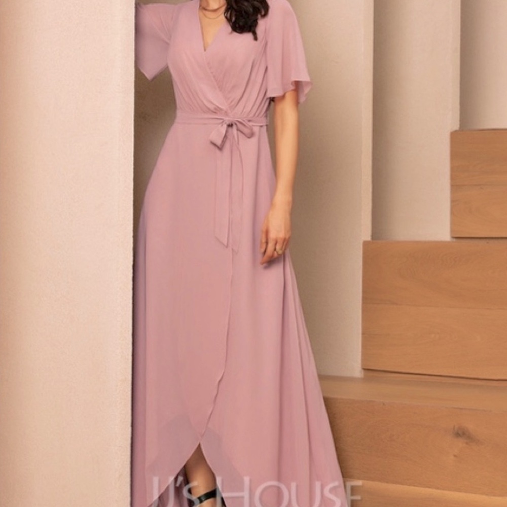 Blush Flutter Sleeve Wrap Dress W/ Belt